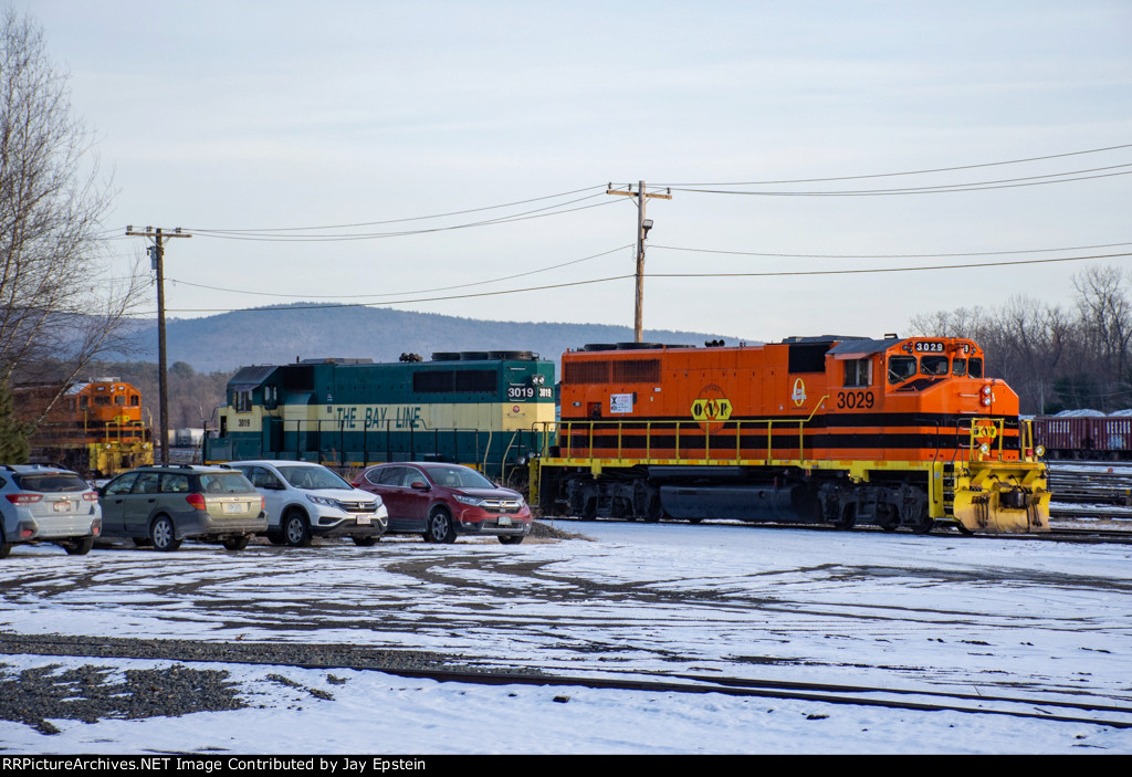 OVR 3029 and BAYL 3029 wait for their next assignment at East Deerfield Yard   